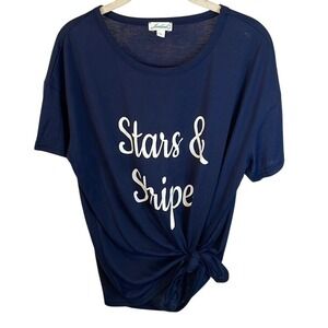 Jordann Stars &‎ Stripe Graphic Patriotic Navy Blue T-Shirt Top